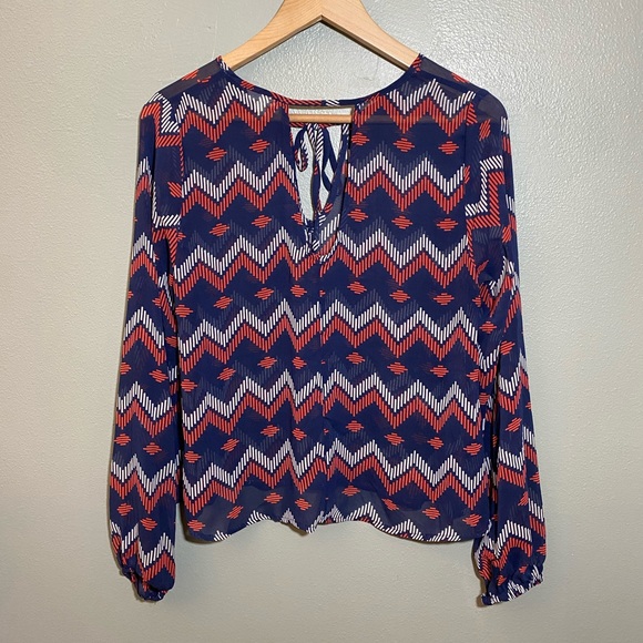 Mesh Loophole Bishop Sleeve Blouse - Picture 2 of 2